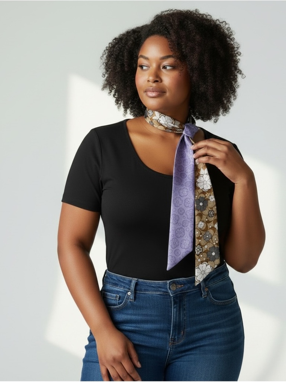 Coach Purple and Brown Floral Silk Neck Scarf